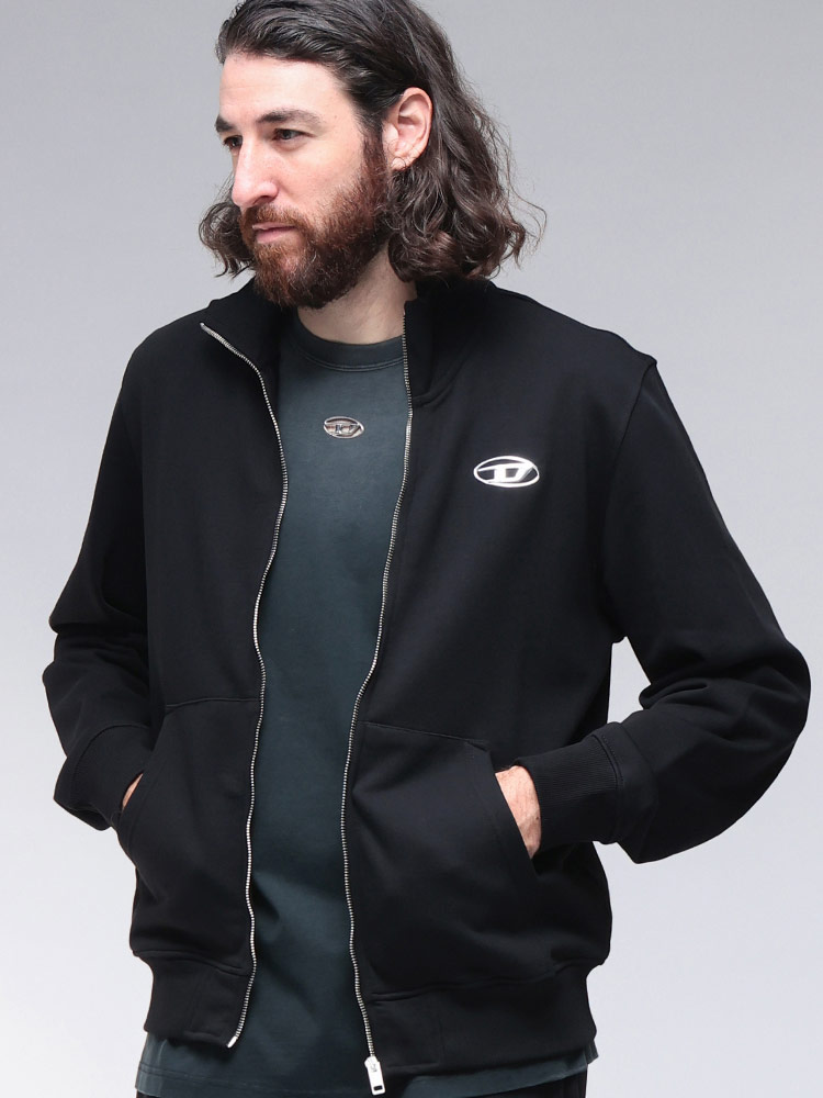 DIESEL (ディーゼル) オーバルDメタルロゴ ジップアップスウェット