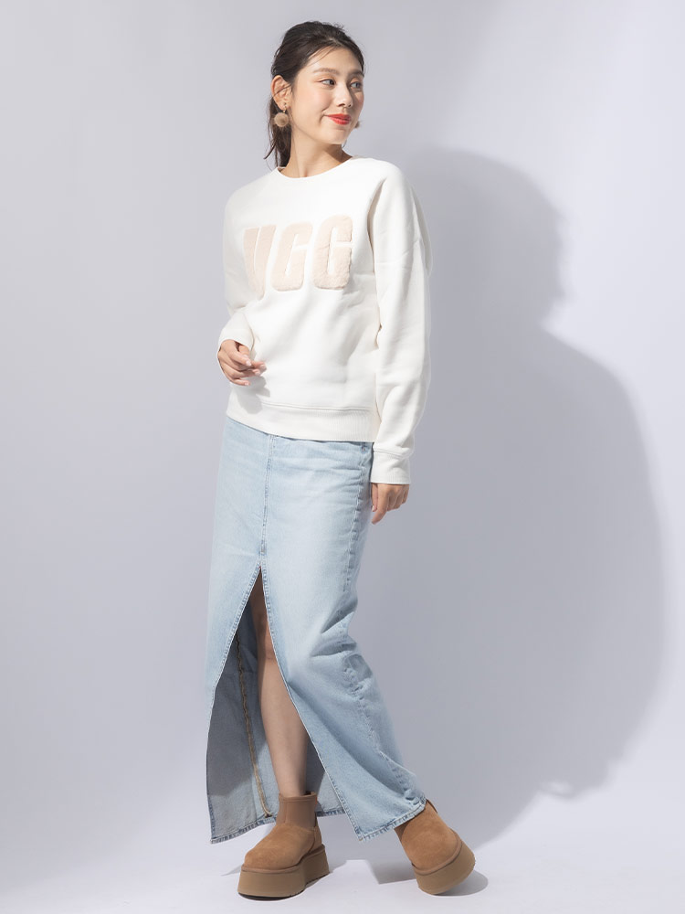 UGG (アグ) 裏起毛 ファーロゴ クルーネック トレーナー LOGO CREWNECK