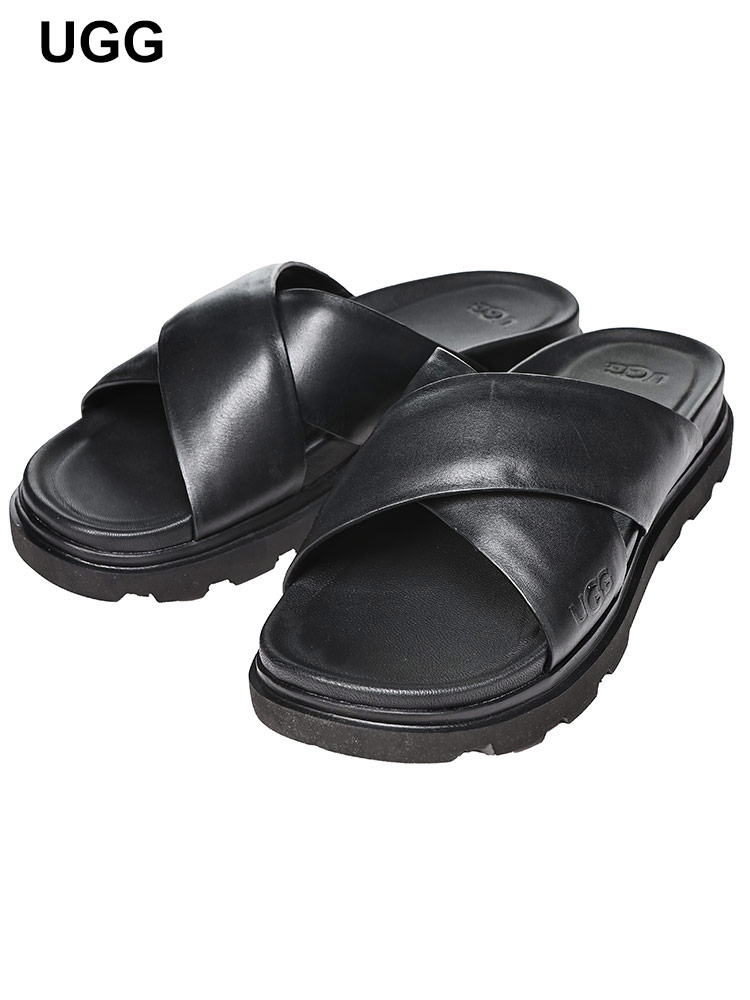 UGG (アグ) フルグレインレザー キャピトラ クロス スライドサンダル