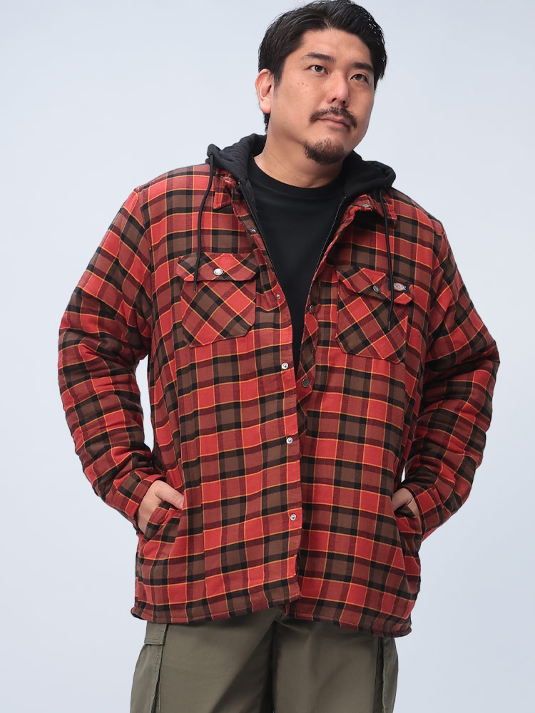 ブルゾン 中綿ジャケット 撥水 チェック柄 フード付き レイヤード風
