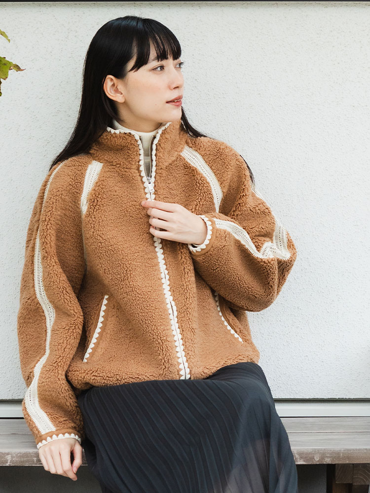 UGG (アグ) 裏フリース フルジップ ボアジャケット Nikia Crochet