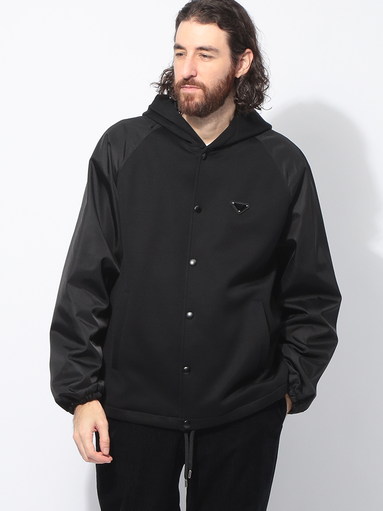 PRADA (プラダ) コットン×ナイロン 切替 メタルロゴ フード付き