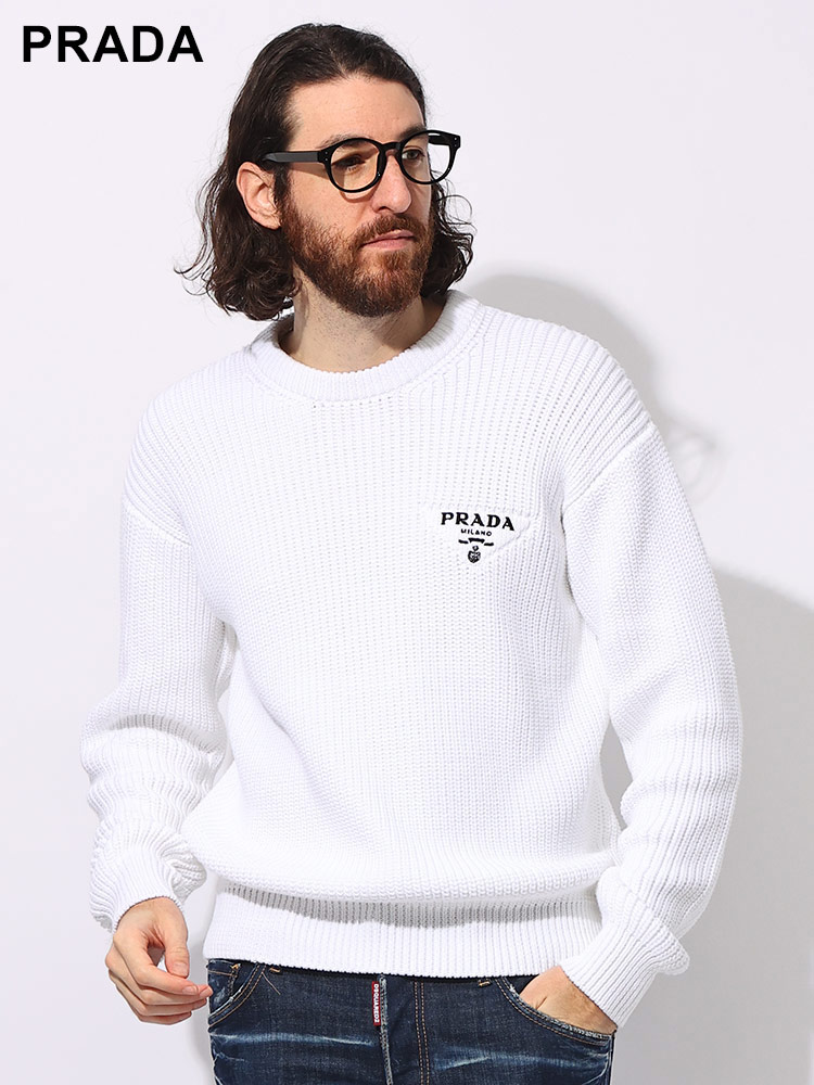 PRADA (プラダ) コットン ロゴ刺繍 クルーネック セーター IT50 IT54