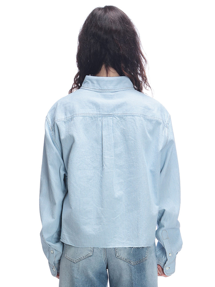 MIU MIU (ミュウミュウ) ロゴ刺繍 ストライプ 長袖 クロップドシャツ