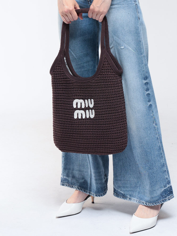 MIU MIU (ミュウミュウ) アイビー ラフィアエフェクトウーブン トート