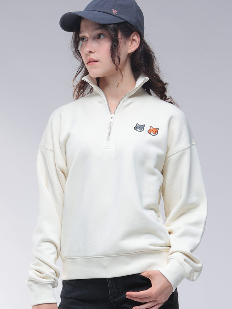 Maison Kitsune (メゾン キツネ) キツネ刺繍 ハーフジップ トレーナー