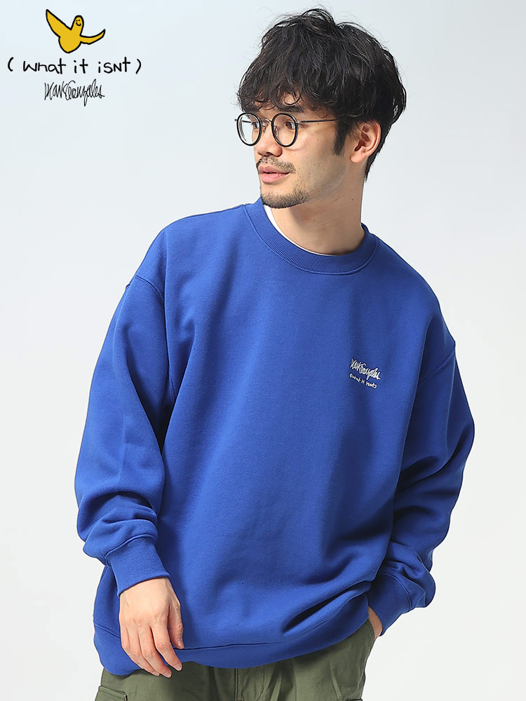 What it isNt (ワット イット イズント) 裏起毛 バックプリント クルー