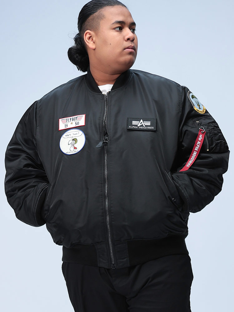 ジャケット スヌーピー フルジップ PEANUTS FLYING ACE MA-1【BLACK