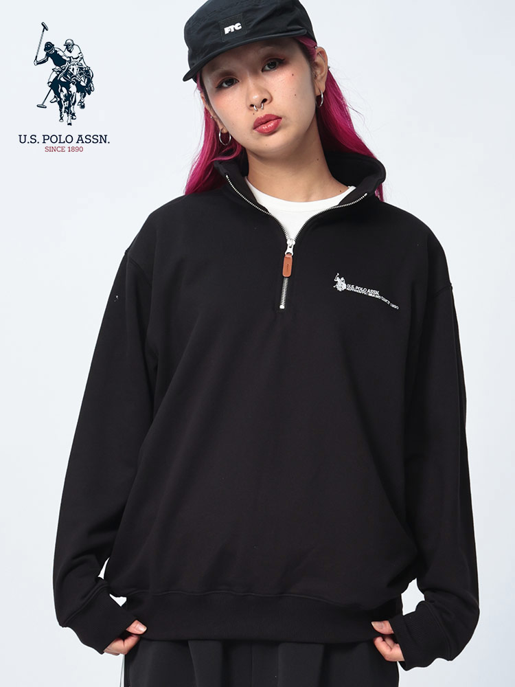 U.S. POLO ASSN. (ユーエスポロアッスン) 裏毛 ロゴ刺繍 ハーフジップ