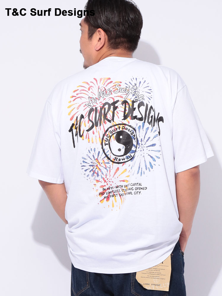 花火プリント クルーネック 半袖 Tシャツ 大きいサイズ メンズ 3L 4L