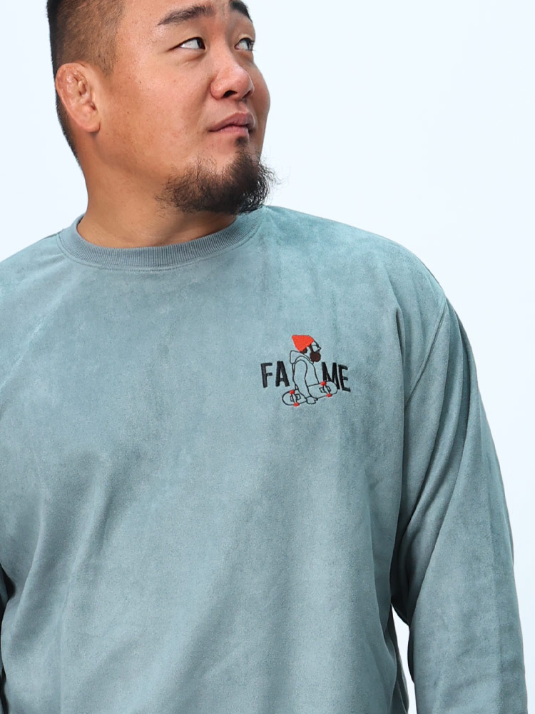 トレーナー ポンチスウェード ヒゲ刺繍 クルーネック トレーナー