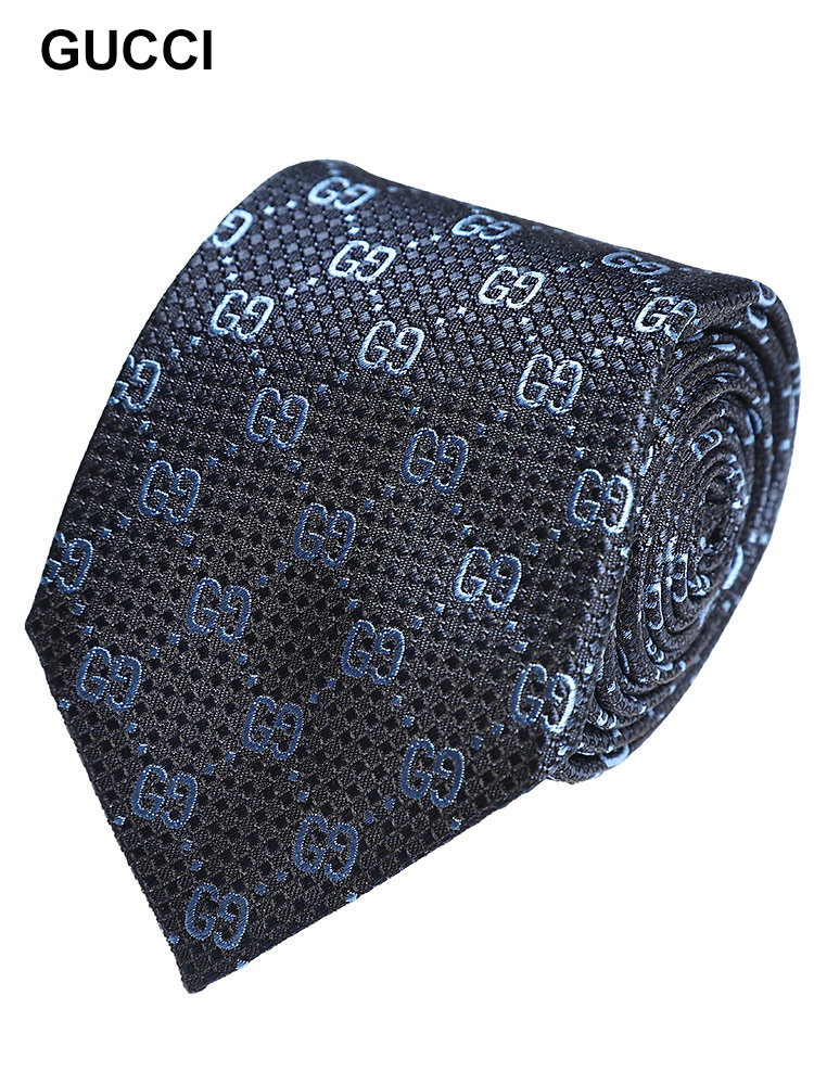 GUCCI (グッチ) シルク100％ ダミエジャガード 総柄 ネクタイ