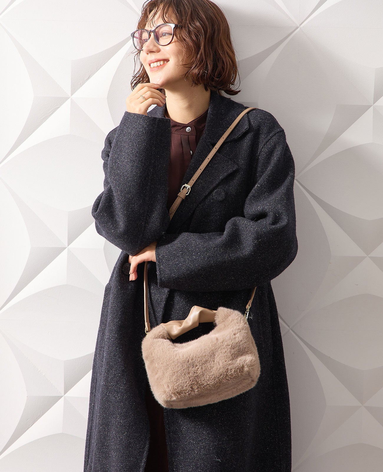 2WAY エコファー ZIP付 ショルダーバッグ 1850