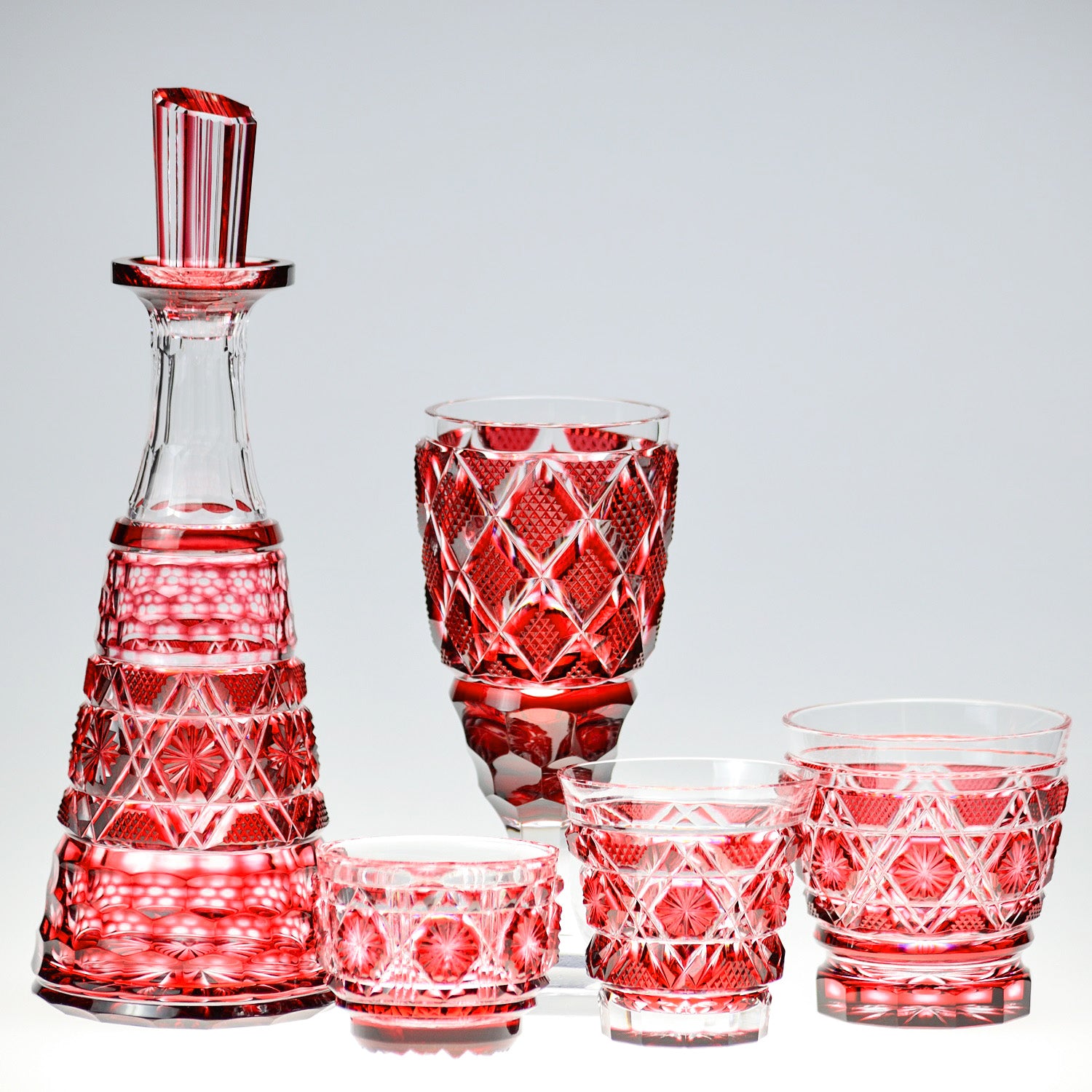 島津薩摩切子】 創作 冷酒器セット cut01 – ㈱島津興業 島津薩摩切子