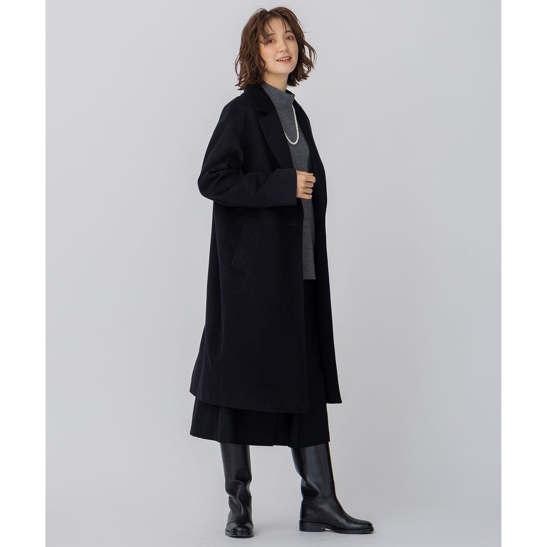 23区 ウールカシミヤビーバー チェスターコート （キャメル系） -靴