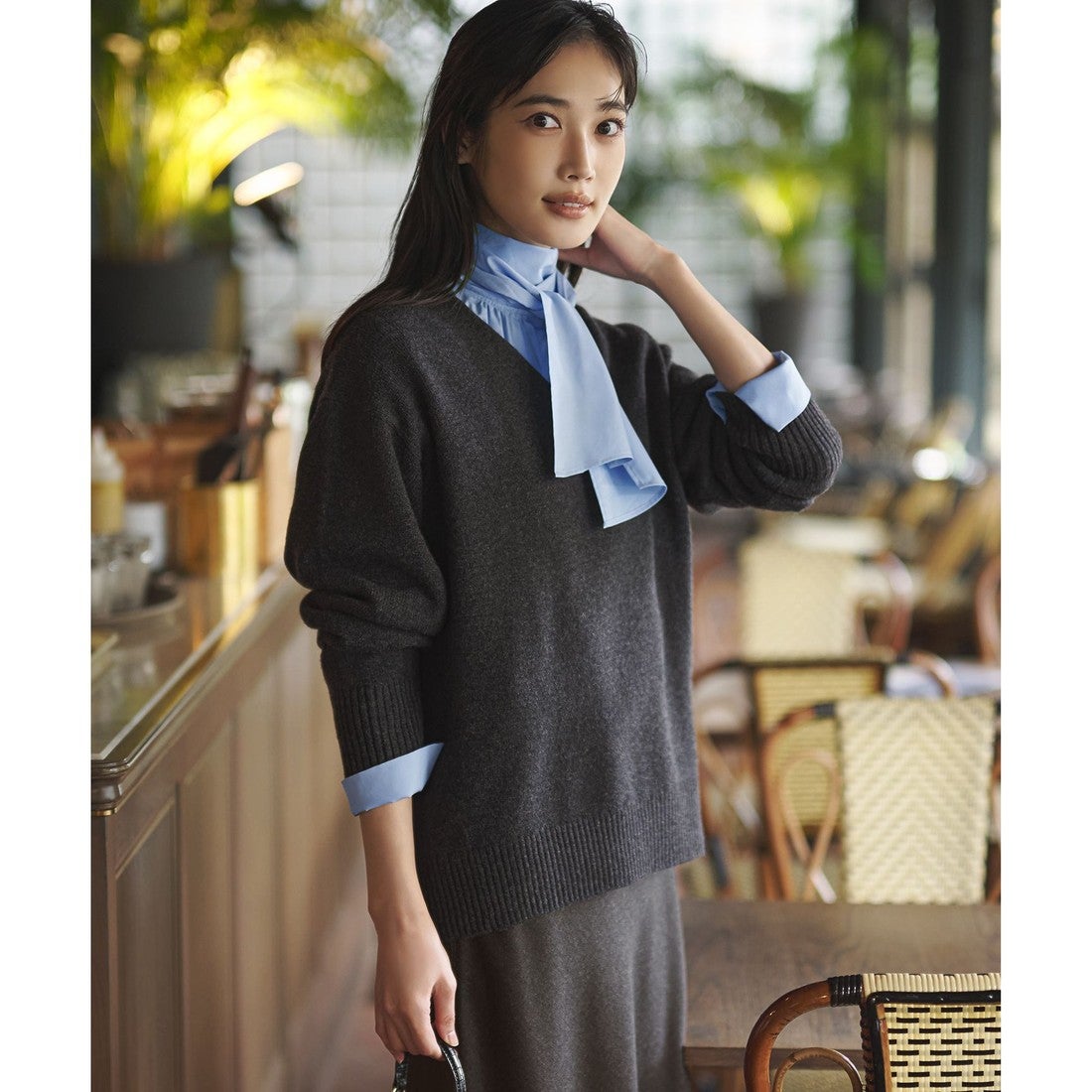 23区 【洗える】カシミヤブレンド Vネック ニット （グレー系） -靴