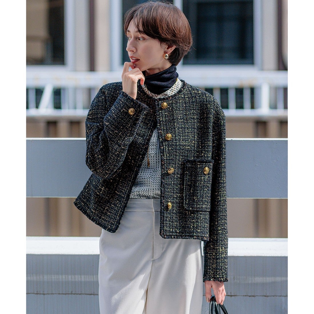 23区（大きいサイズ） 【滝沢眞規子さん着用】GIOLICA ボタン ツイード