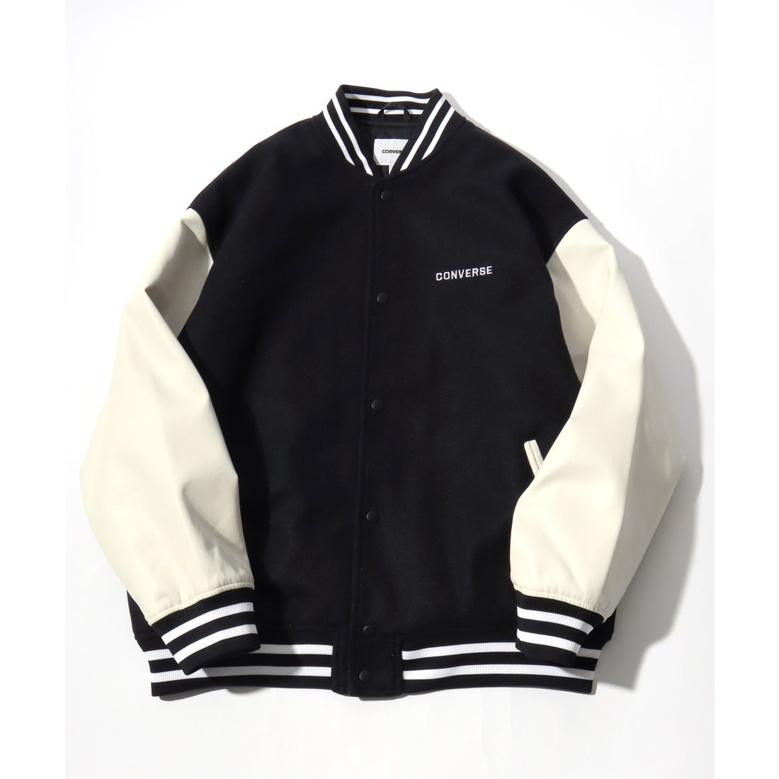 CONVERSE メルトンウール/デニム 袖フェイクレザー 切替 スタジャン