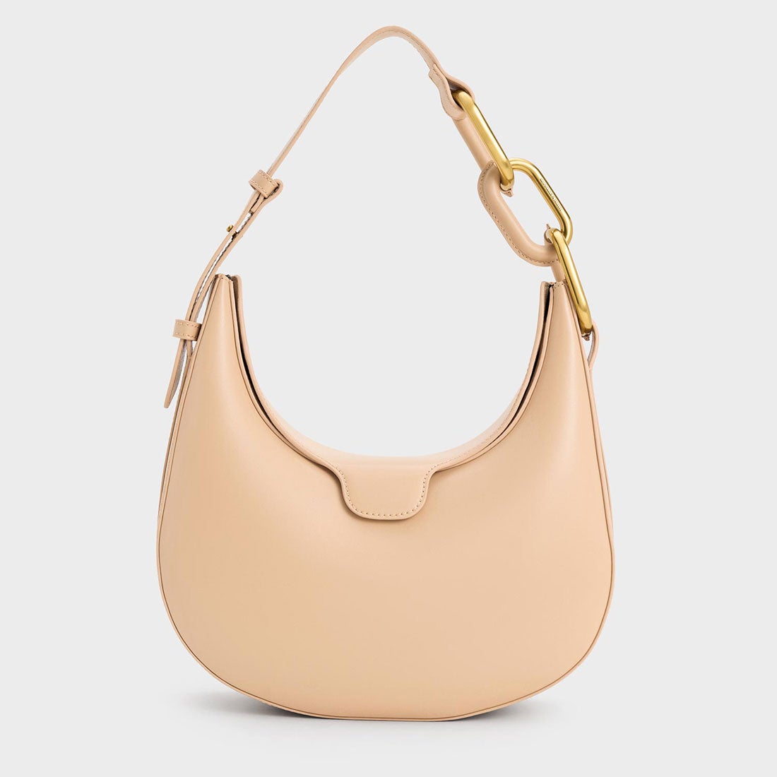 CHARLES & KEITH Kora コラ メタリックアクセントムーンバッグ（Beige