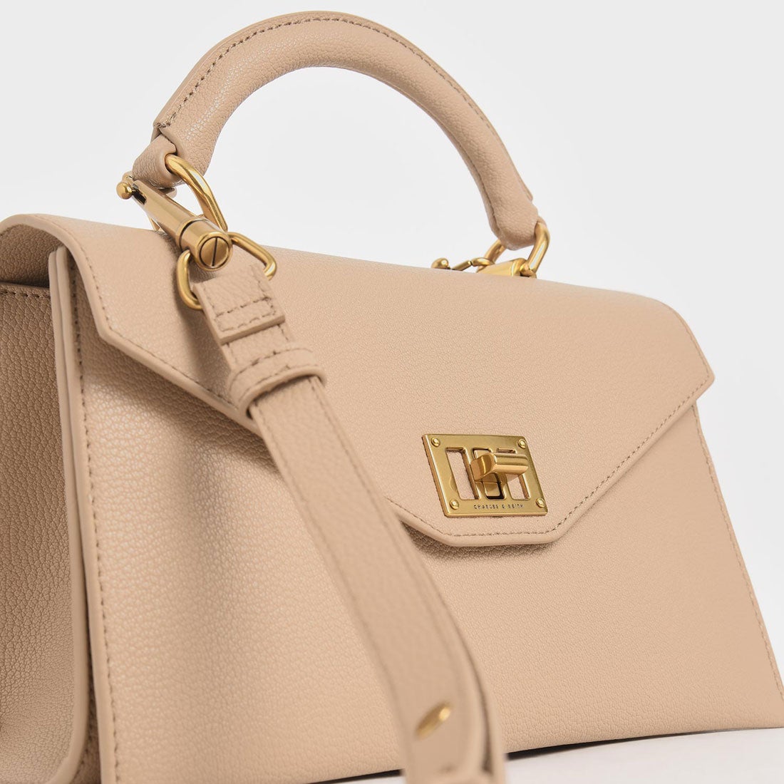 CHARLES & KEITH ターンロック トップハンドルバッグ （Beige