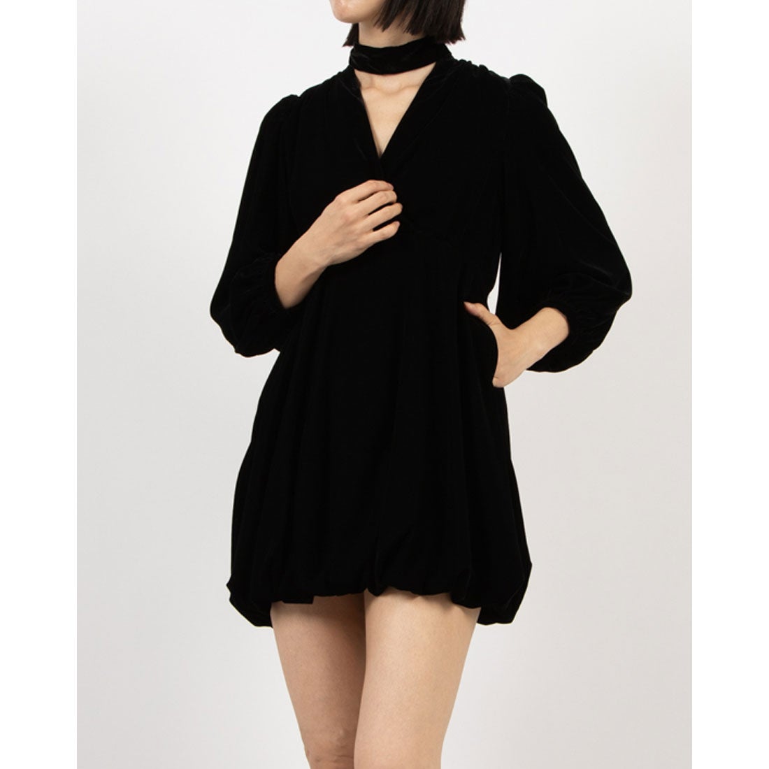クラネ CLANE VELOR BALLOON MINI ONEPIECE （BLACK） - ファッション