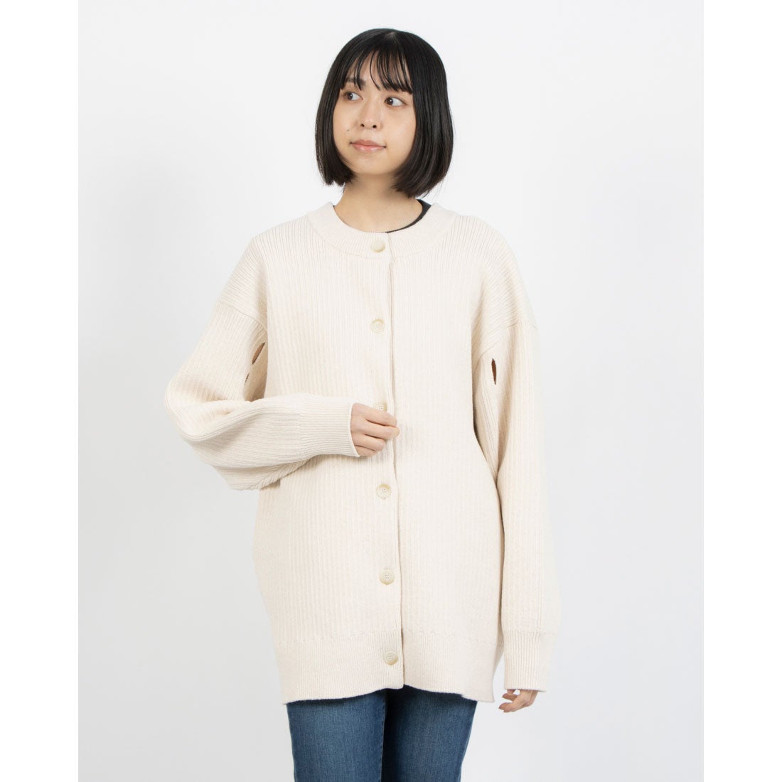 クラネ CLANE W FACE COLOR MIX HOLE SLEEVE C/D （IVORY