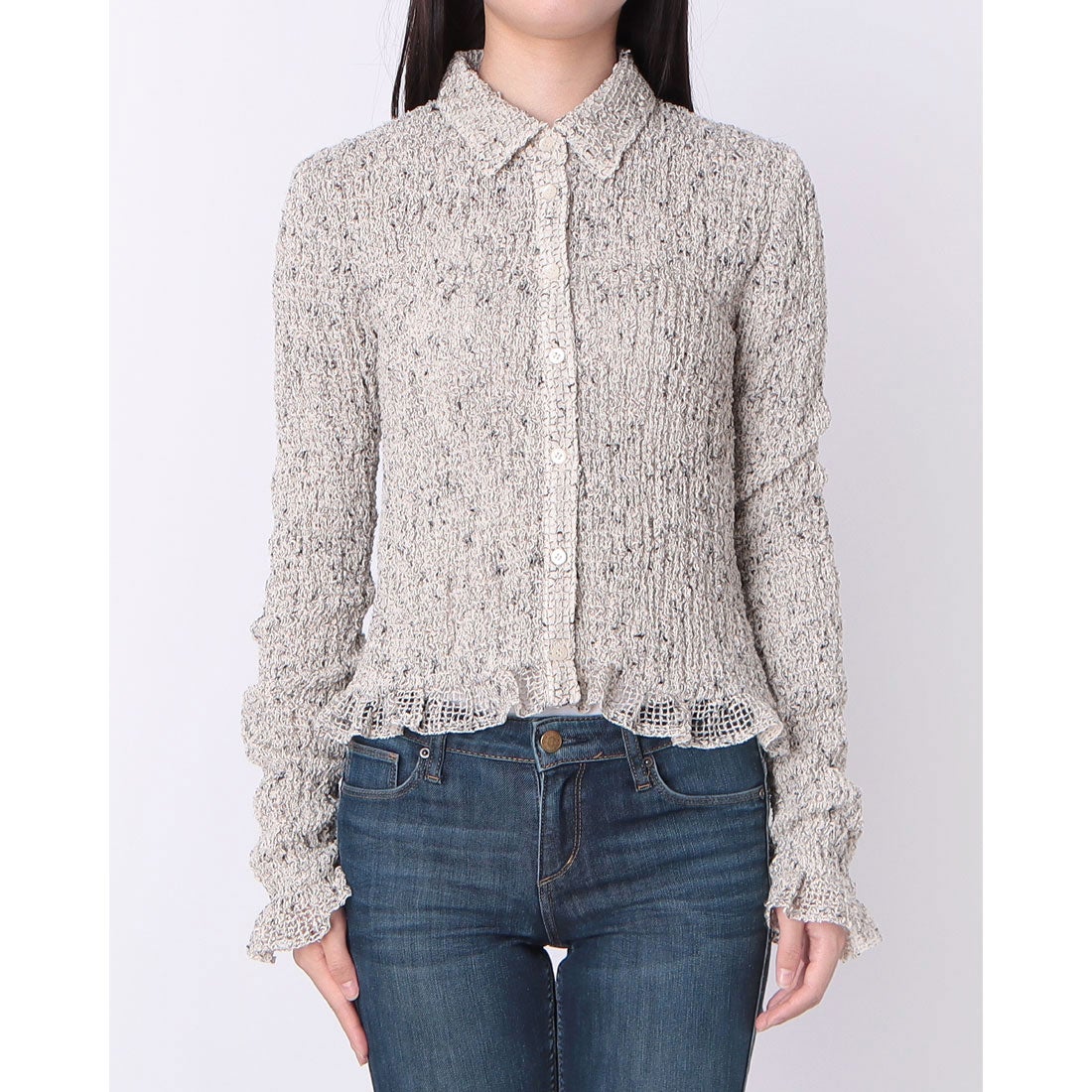 クラネ CLANE MIX MESH GATHER SHIRT （IVORY） -ファッション通販
