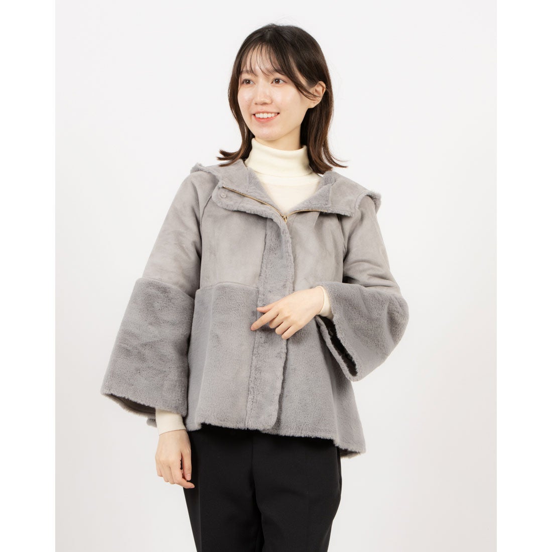 アンナニコラ Anna Nicola 切替えフェイクムートンコート （グレー