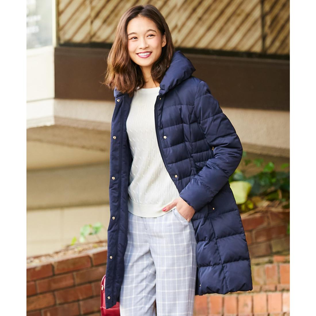 ANY SIS 【洗える】ソフトタッチメモリー ダウンコート （ネイビー系