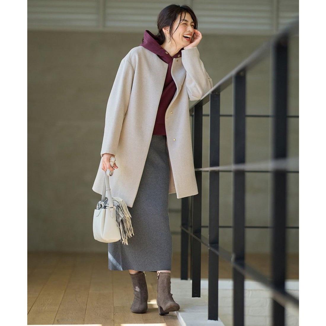 エニィ ANY 【防風裏地】カシミヤブレンドコート （グレンチェック