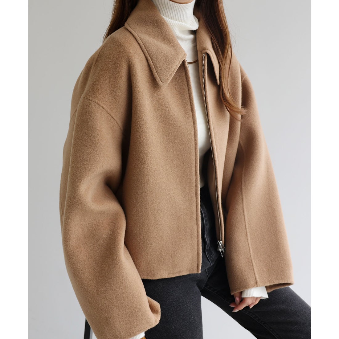 アンドミー andme リバー ジップ ショート コート （キャメル