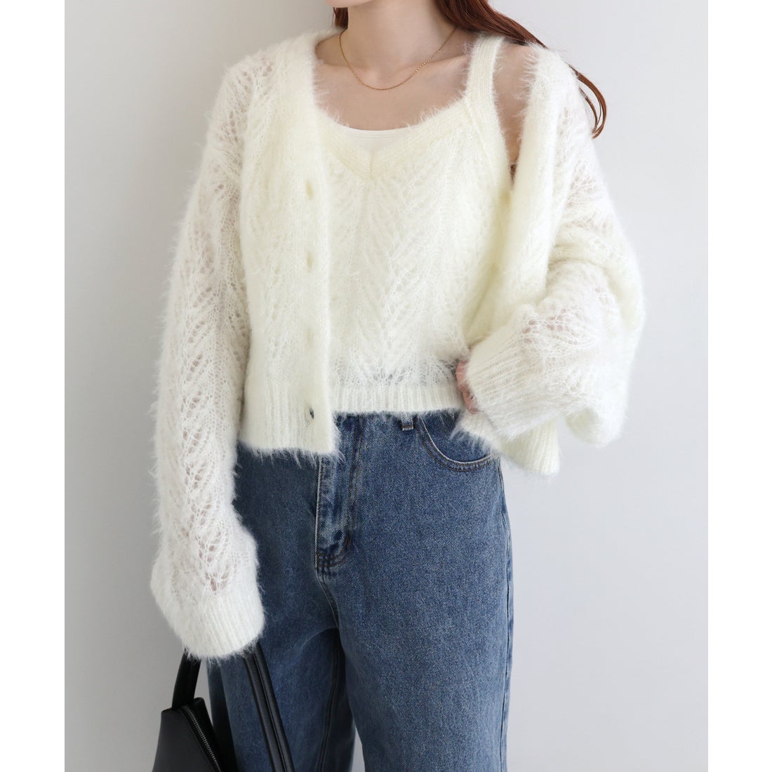 アンドミー andme シアー シャギー 起毛 ニット キャミソール ビスチェ