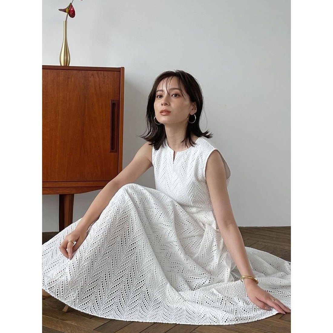 アニュアンス anuans カットワークレースマキシワンピース （WHITE