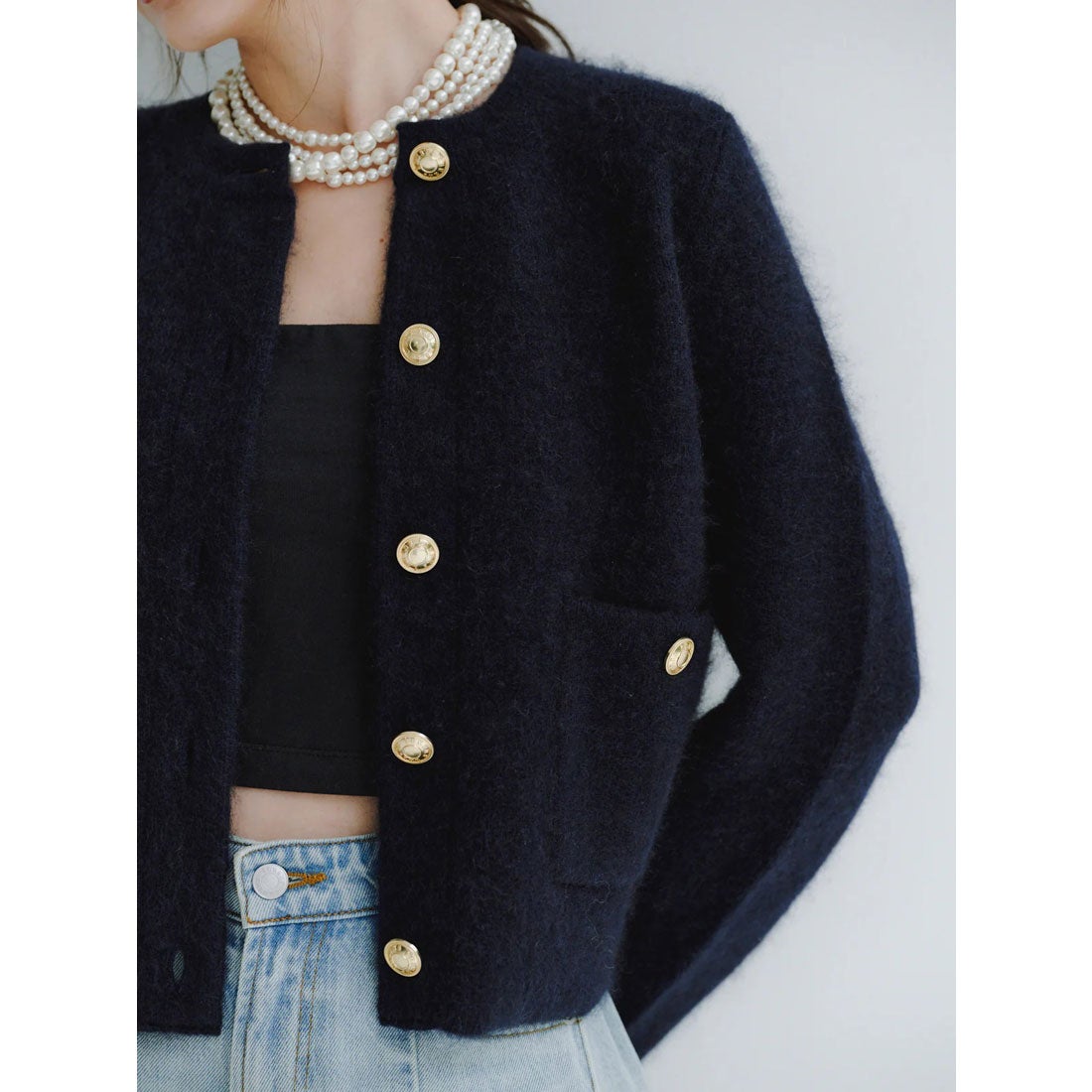 アニュアンス anuans カシミヤブレンドノーカラーニットジャケット