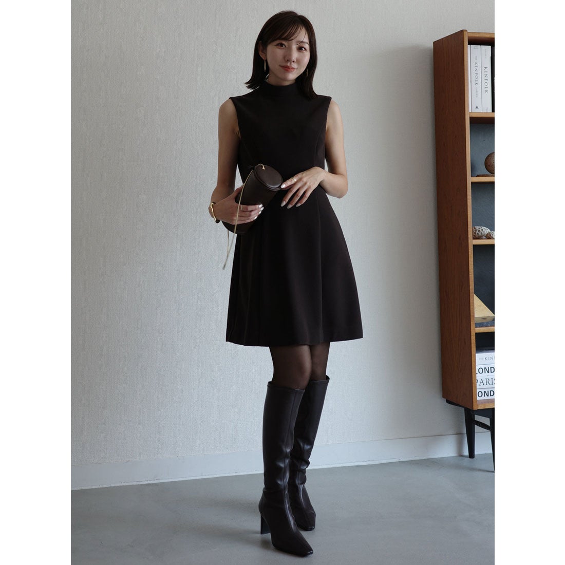 アニュアンス anuans カットジョーゼットミニワンピース （BLACK） -靴