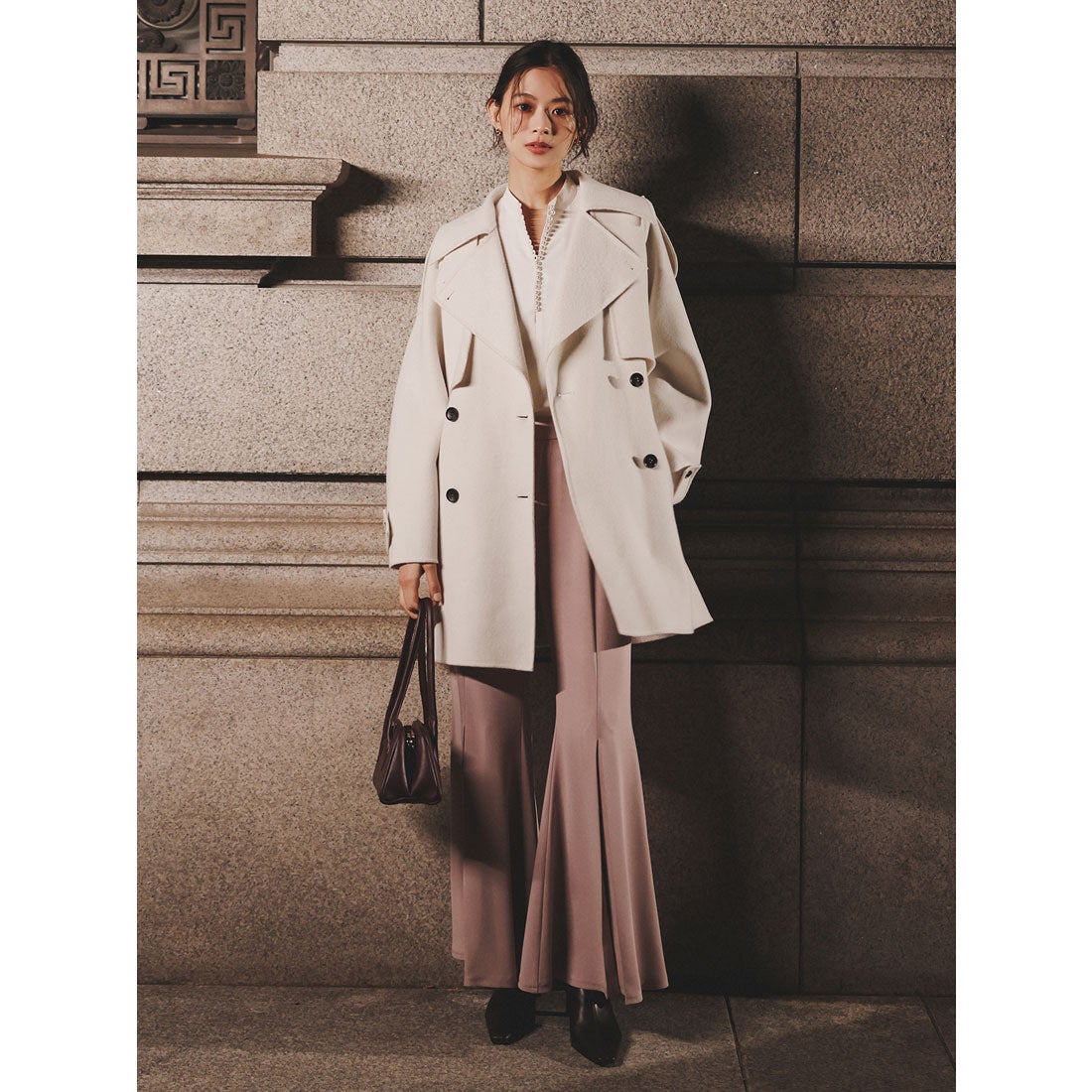 アニュアンス anuans パールトリムブラウス （BEIGE） -ファッション