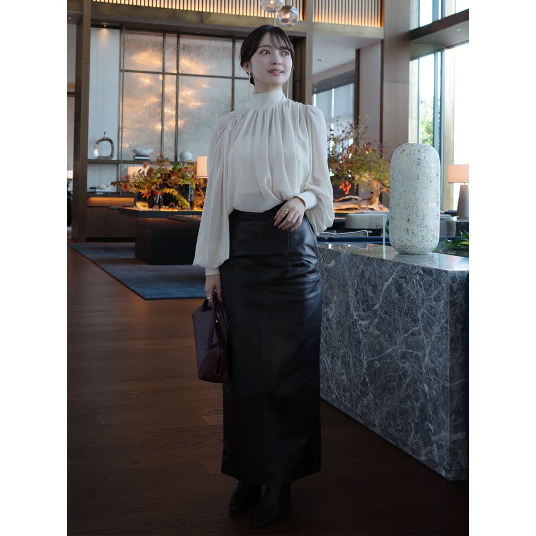 アニュアンス anuans ジョーゼットフレアブラウス （LIGHT BEIGE） -靴