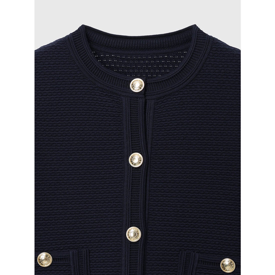 アニュアンス anuans ノーカラーラーベンニットジャケット （NAVY