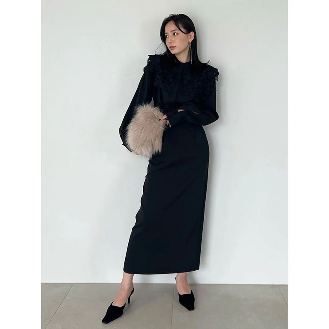 アニュアンス anuans 2wayスリーブレースドッキングブラウス （NAVY