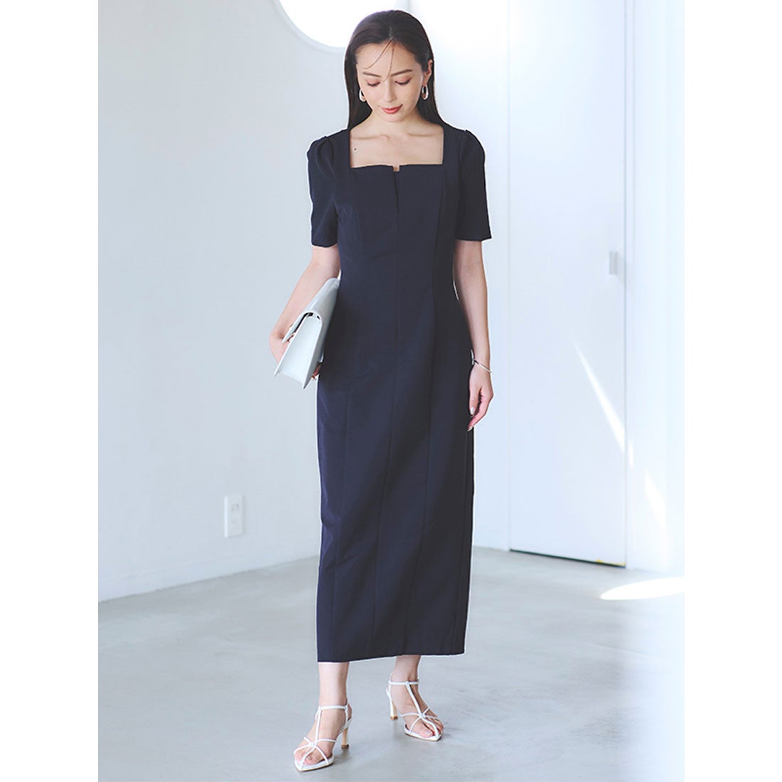 アニュアンス anuans スクエアネックコクーンワンピース （NAVY） -靴