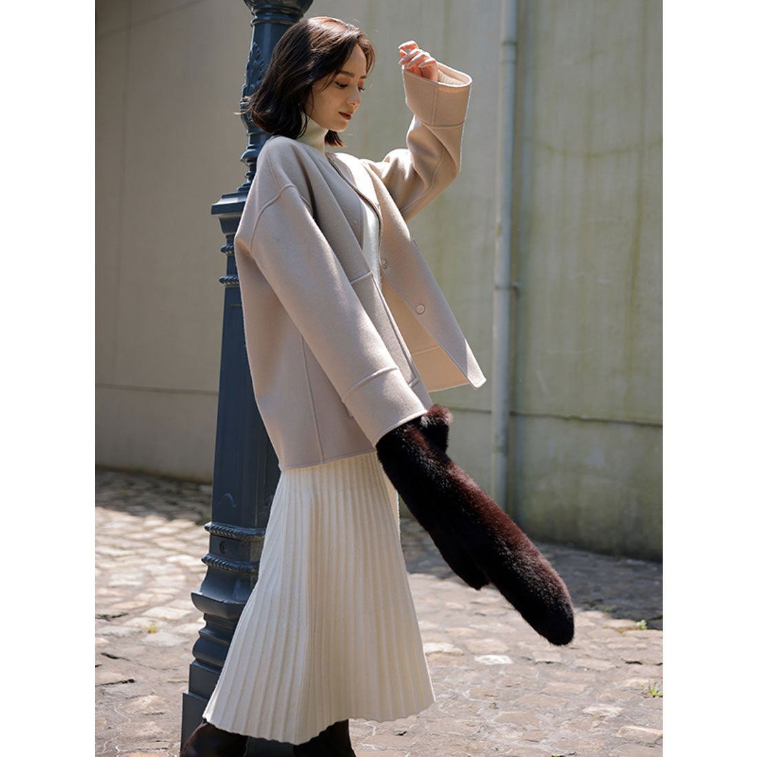 アニュアンス anuans バイカラーショートリバーコート （ECRU） -靴