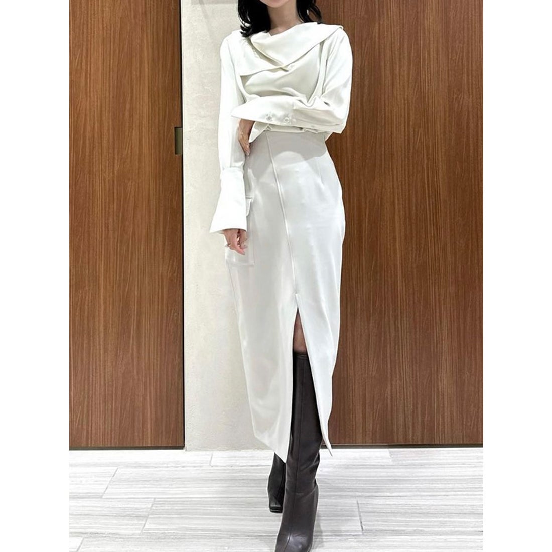 アニュアンス anuans スカーフドレープブラウス （KHAKI BROWN