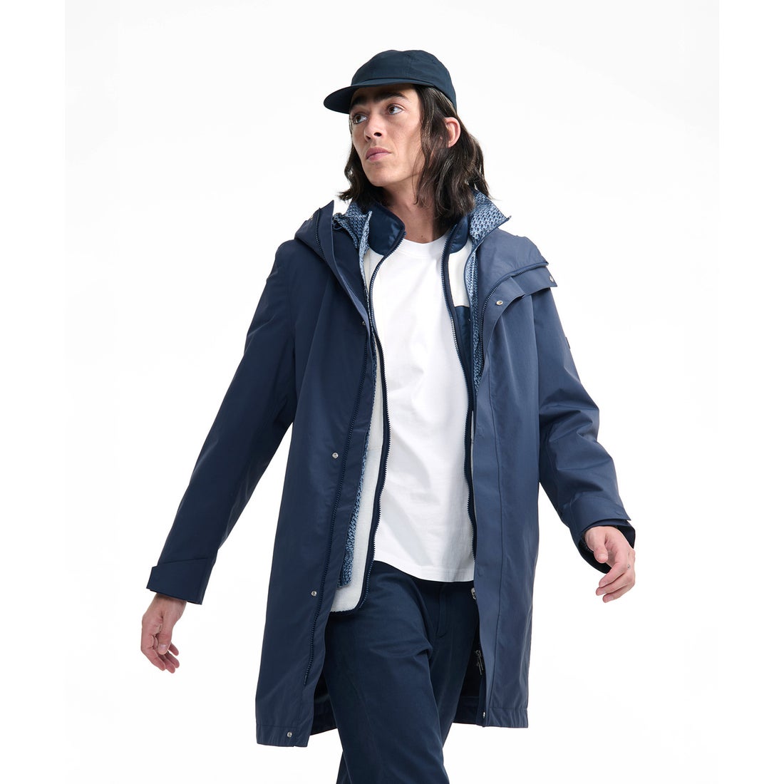 エーグル AIGLE 透湿防水 ロングフーデッドコート （ダークブルー