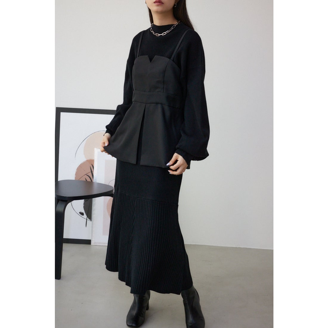 AZUL BY MOUSSY ビスチェセットニットワンピース BLK -靴