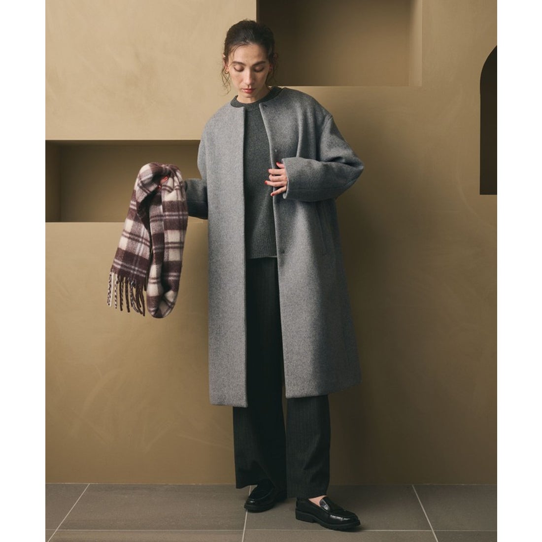 BEAUTY&YOUTH UNITED ARROWS 毛ナイロン ノーカラーコート （MD.GRAY