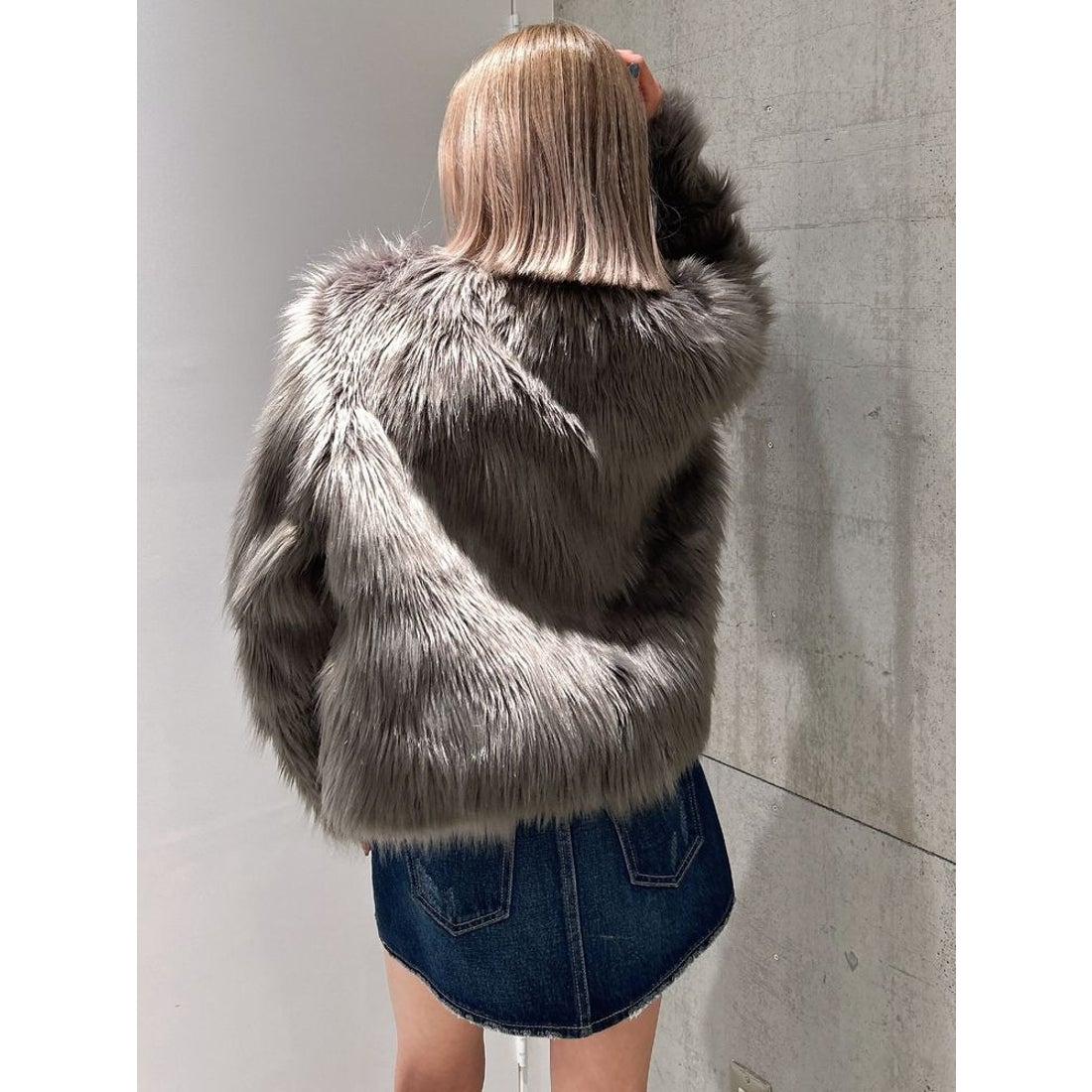 ジェイダ GYDA レイヤードエコファーライダースジャケット （GRY） -靴