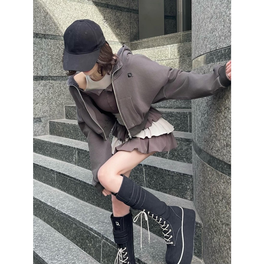 ダーリッチ Darich Dロゴボリュームステッチロングブーツ （ブラック