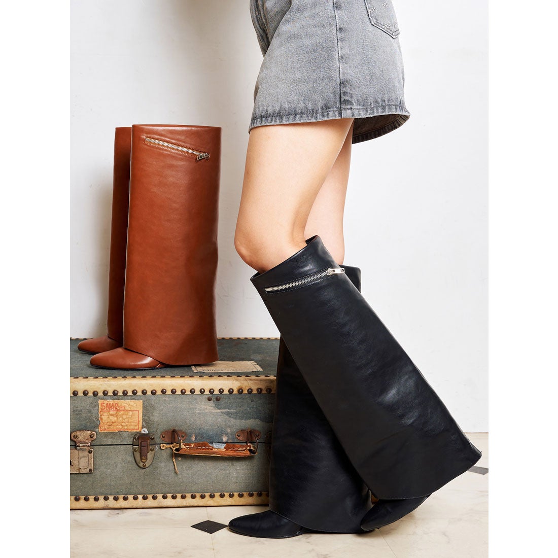 ダーリッチ Darich ファスナーカバーロングブーツ （ブラック