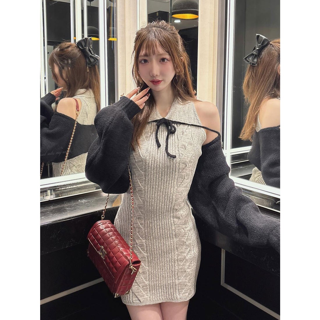 ダーリッチ Darich ショートボレロニットミニワンピース （グレー