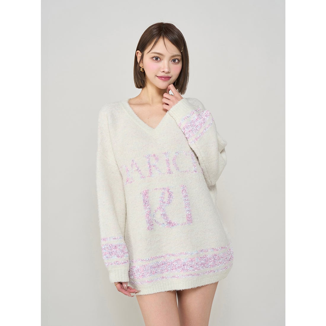 ダーリッチ Darich ミックスカラーRDニットチュニック （ホワイト